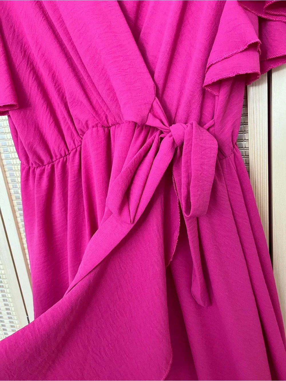 Italian Flutter-Sleeve Wrap Maxi Dress in Fuchsia - Picture 4 of 6